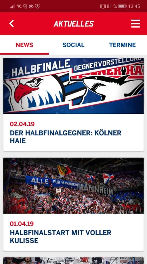 Adler Mannheim Fan App Screen